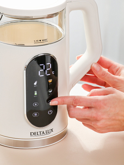 Чайник электрический Delta Lux, DE-1025, 1.7 л, 2200 Вт, скрытый нагревательный элемент, стекло, пластик