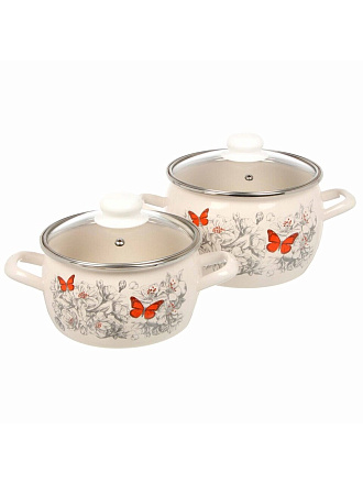 Набор посуды эмалированная сталь, 4 предмета, полусфера, кастрюли 2, 3.5 л, индукция, ЛЗЭП, Яблоневый цвет, С-220САП2