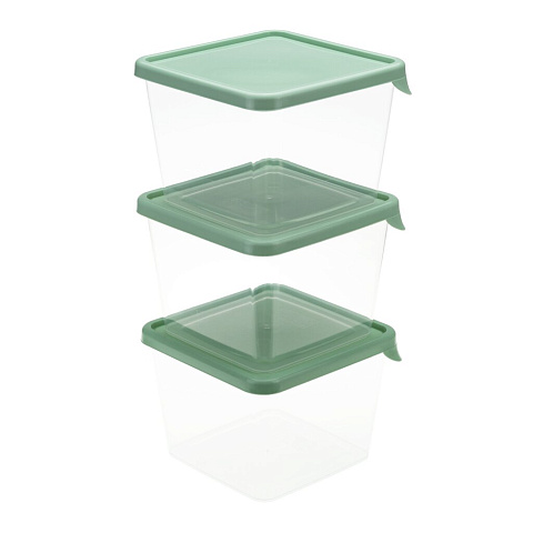 Контейнер пищевой набор пластик, 0.75 л, 3 шт, салатовый/фисташковый, квадратный, Idea, М 1444