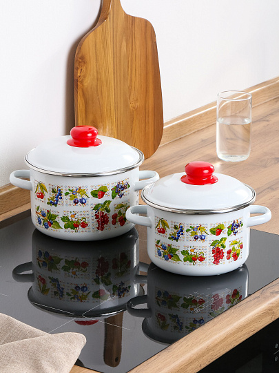 Набор посуды эмал сталь, 2 пр, кастрюли 2, 3 л, индукц, СтальЭмаль, Вкус лета, 1KB361M