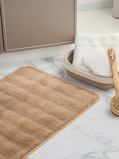 Коврик для ванной, 0.5х0.8 м, полиэстер, бежевый, Silvano, Ангора, Y4-11478