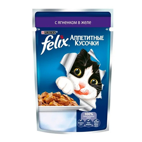 Корм для животных Феликс, 85 г, для взрослых кошек, кусочки в желе, ягненок, пауч, 0042031023