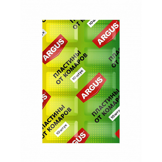 Репеллент от комаров, пластина, без запаха, Argus, 10 шт, AR 001