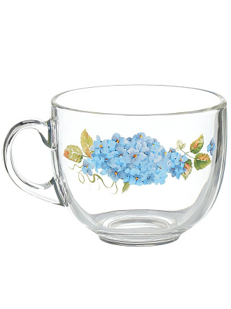 Бульонница стекло, 500 мл, с ручкой, Гортензия, Кинг Сайз, С1858