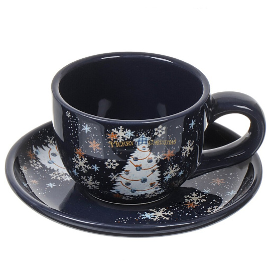 Чайная пара доломит, 2 предмета, на 1 персону, 220 мл, Daniks, Зимняя сказка, подарочная упаковка, синяя