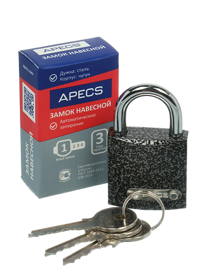 Замок навесной Apecs, PD-01-32, МВС-123, цилиндровый, 3 ключа