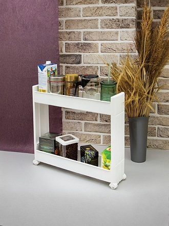 Полка универсальная, пластик, 2 секции, 50х14х45 см, на колесах, белая, Idea, М 2723