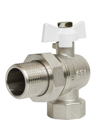 Кран для воды, 3/4", латунь, угловой, ручка-бабочка, с американкой, STI