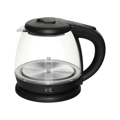 Чайник электрический Irit, IR-1111, 1 л, 1500 Вт, скрытый нагревательный элемент, стекло