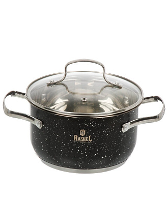 Кастрюля нержавеющая сталь, 2.6 л, крышка стекло, RasheL, R-206v, индукция