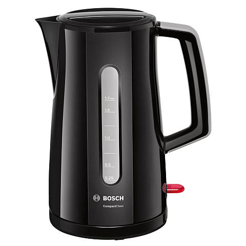 Чайник электрический Bosch, TWK 3A013, черный, 1.7 л, 2400 Вт, скрытый нагревательный элемент, пластик
