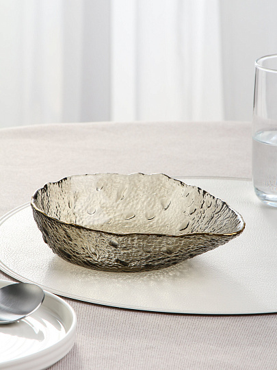 Салатник стекло, фигурный, 5 см, 0.5 л, отвод золотом, 20х15х5см, Графит, Y6-10080/B150009