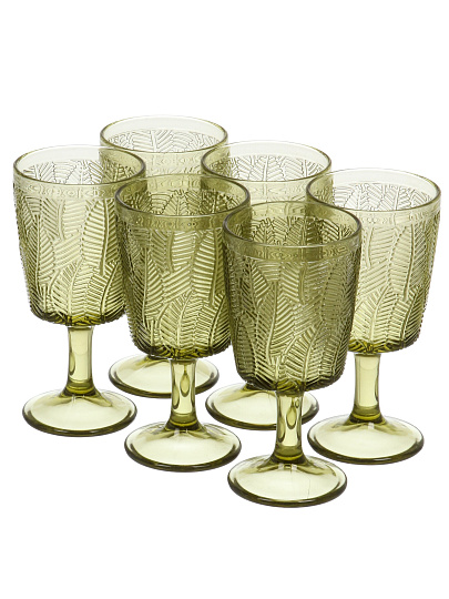 Бокал для вина, 330 мл, стекло, 6 шт, Листья, зеленые, B060607