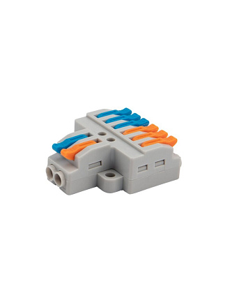 Клемма проходная СМК 2х3, проходная разветвительная, 8 отверстий, пластик, 2 полюса, с монтажной площадкой (1 ввод, 3 вывода на полюс), 0.08-4 мм², Rexant, 07-5234