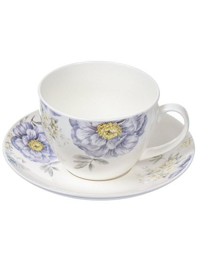 Чайная пара керамика, 2 предмета, на 1 персону, 280 мл, Daniks, Флорина, подарочная упаковка, белая