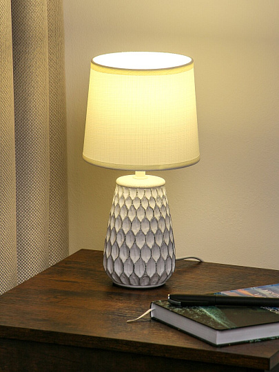 Светильник настольный E14, 40 Вт, белый с узором, абажур белый, Rivoli, Bertha, 7071-502, керамика