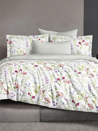 Постельное белье 1.5-спальное, простыня 150х220 см, 1 наволочка 50х70 см, пододеяльник 145х215 см, Silvano, сатин люкс, Цветы Серые 10/026-SLC/SL