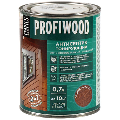 Антисептик Profiwood, для дерева, тонирующий, красное дерево, 0.6 кг