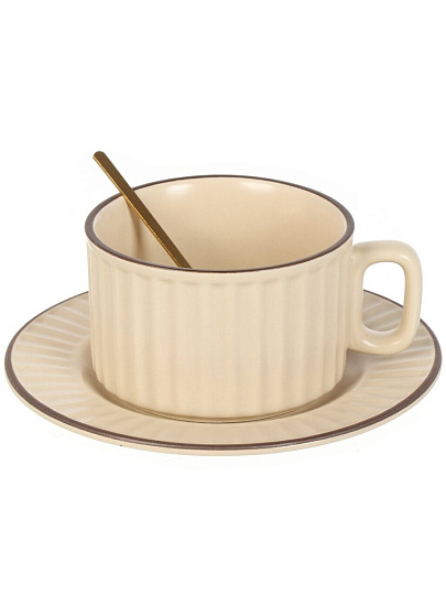 Чайная пара керамика, 3 предмета, на 1 персону, 300 мл, Лен, Y6-10130, подарочная упаковка