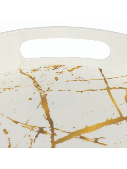 Поднос пластик, 38х5 см, круглый, белый мрамор, Y6-10712