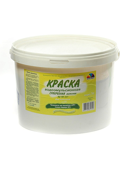 Краска воднодисперсионная Радуга, М-1С, для потолка, матовая, супербелая, 14 кг