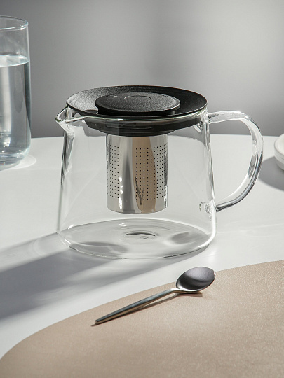Чайник заварочный стекло, 1 л, с ситечком, Y6-10051/B050145, черный