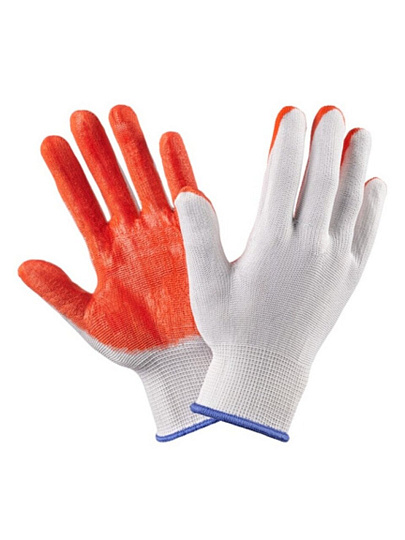 Перчатки полиэстер, латексный облив, без рисунка, универсальный размер, цвет в ассортименте, Фабрика перчаток, европодвес