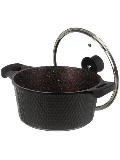 Кастрюля алюминий, антипригарное покрытие, 4.3 л, крышка стекло, MercuryHaus, Гранит, 1823-MC, черная, индукция