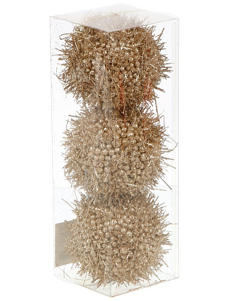 Набор шаров 3 шт, шампань, 8 см, полимер, глиттер, Y4-9490