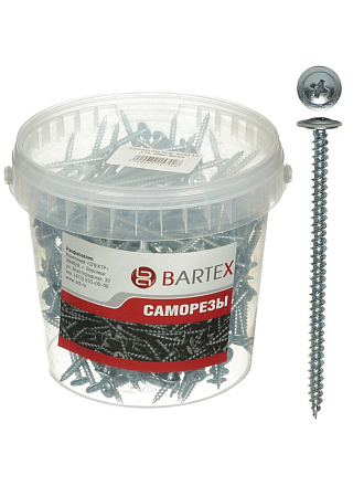 Саморез универсальный, с прессшайбой, острый, диаметр 4.2х75 мм, 200 шт, банка, Bartex