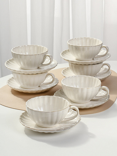 Набор чайный керамика, 12 предметов, на 6 персон, 240 мл, Daniks, Мун Стайл, ZPX222301W-1