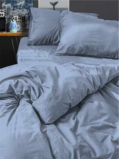 Постельное белье 2-спальное, простыня 200х216 см, 2 наволочки 50х70 см, пододеяльник 175х215 см, Silvano, поплин, Деним