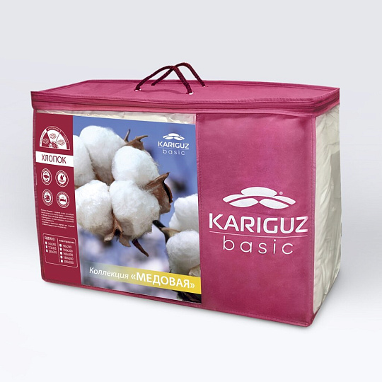 Одеяло 1.5-спальное, 140х205 см, Медовое, волокно хлопковое, 200 г/м2, облегченное, чехол 100% хлопок, кант, Kariguz, двустороннее