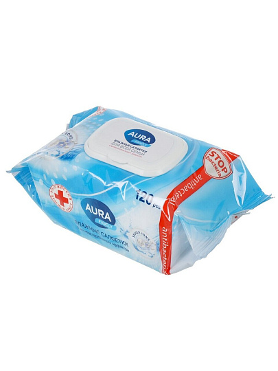 Салфетка влажные Aura, Family, с антибактериальным эффектом, 120 шт