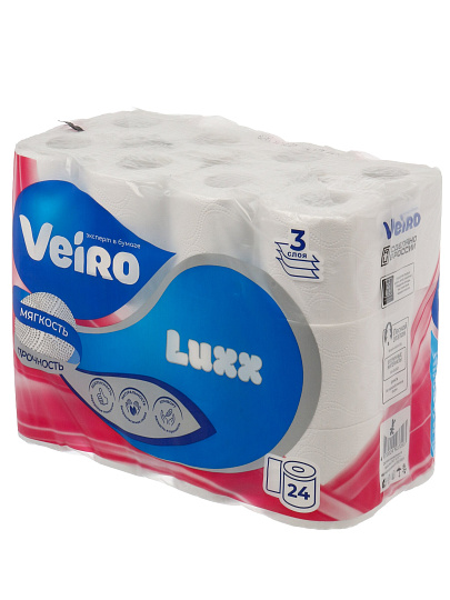 Туалетная бумага Veiro, Luxx, 3 слоя, 24 шт, 15 м, с втулкой