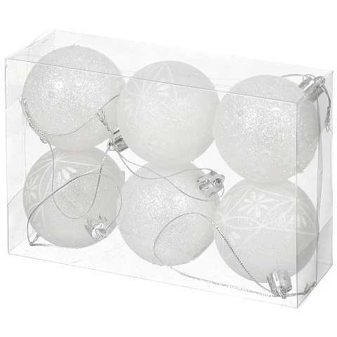 Елочный шар 6 шт, белый, 6 см, пластик, SYCB17-195
