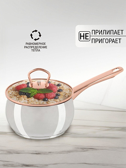 Ковш нержавеющая сталь, 1.8 л, крышка стекло, ручка нержавеющая сталь, индукция, Daniks, Карлин, GS-01332G-16S