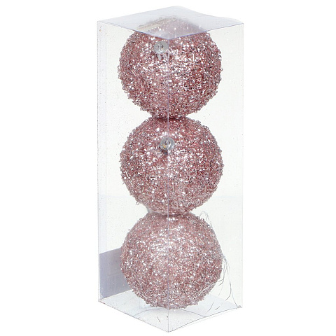 Елочный шар 3 шт, светло-розовый, 8 см, пластик, SYKCQA-012026