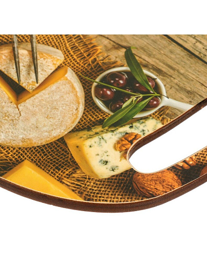 Доска разделочная дерево, 29х21х0.6 см, с ручкой, прямоугольная, Сыр, К-296