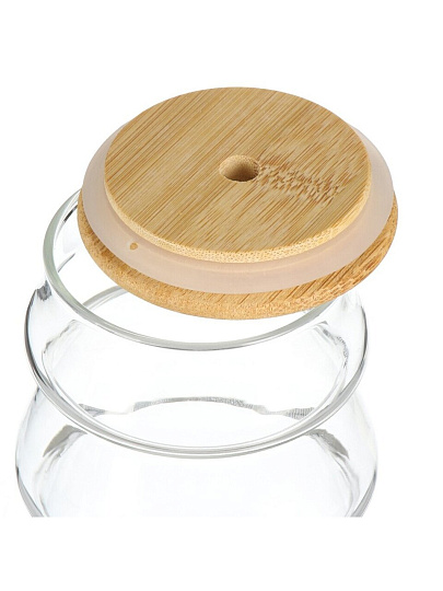 Стакан для напитков 500 мл, стекло, с трубочкой, с крышкой, прозрачный, B060315