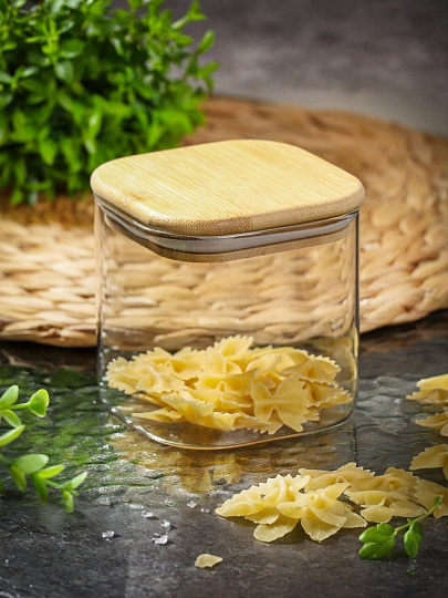 Банка для сыпучих продуктов, стекло, 0.5 л, 8х10 см, с крышкой, Daniks, Квадрато, STF8095