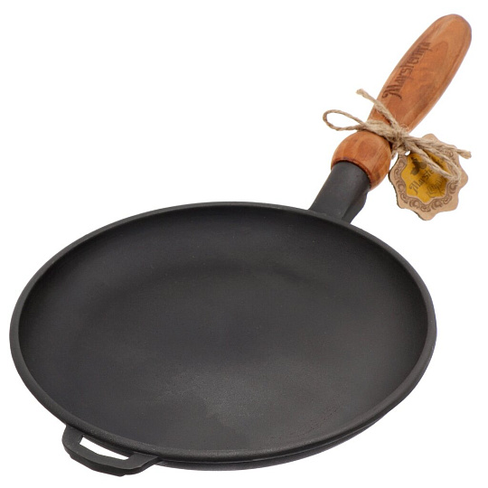 Блинница чугун, 22 см, Maysternya, черная, 220-25, деревянная ручка, индукция
