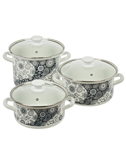 Набор посуды эмалированная сталь, 6 предметов, кастрюли 2.5, 3.7, 5 л, индукция, Керченский металлургический завод, День и ночь-5-1-Люкс, белый