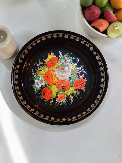 Блюдо эмал сталь, 2 л, Жостово, СтальЭмаль, черн, 1с6с/БД