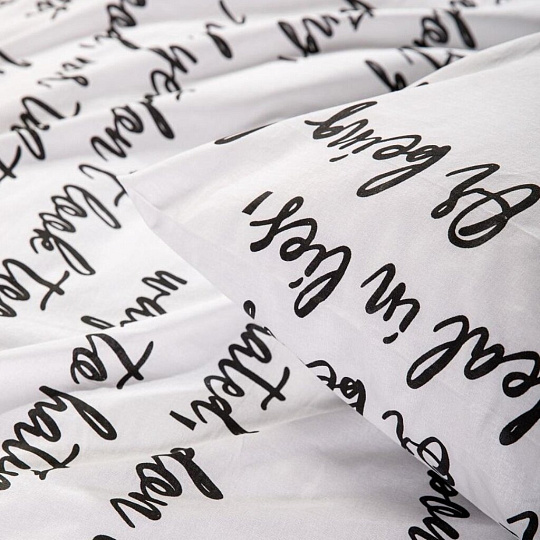 Постельное белье 2-спальное, простыня 180х220 см, 2 наволочки 70х70 см, пододеяльник 175х215 см, Ночь нежна, бязь, Леттеринг инверс 79734-1+10153-1