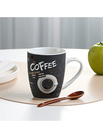 Кружка керамика, 340 мл, Бочка Кофе, с ложкой, R03H/1678J