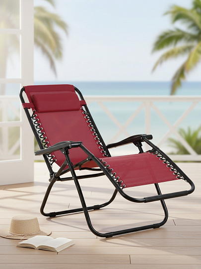 Шезлонг пляжный склад, мет-л, 175х67х110 см, 120 кг, бордо