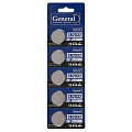 Батарейка General Lighting Systems, CR2032, GBAT-CR2032, литиевая, 3 В, блистер, 5 шт, кнопочная, 800568 - фото 2
