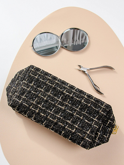 Космметичка восьмиугольная плетеная, черно-золотая, 18Х10Х7см, A080069