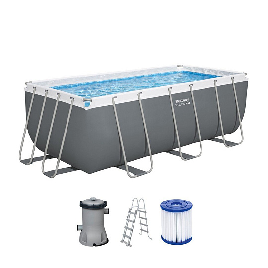 Бассейн каркасный Bestway, 412х201х122 см, Power Steel Rectangular, 56456, фильтр-насос, лестница, 8124 л